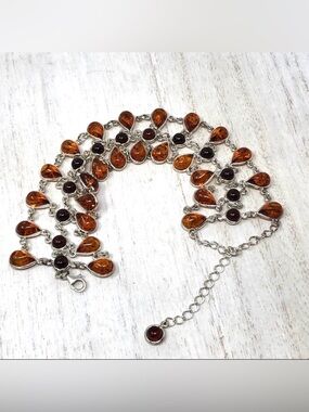 Baltic Amber, sterling silver lace bracelet, 22.2g